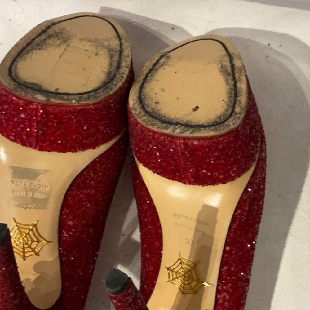 Charlotte Olympia Red Glitter Platform Stiletto Pumps - Picture 5 of 5